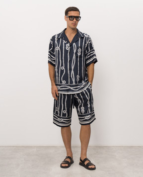 Dolce&Gabbana Navy blue silk shorts with branded print GV37ATHI143