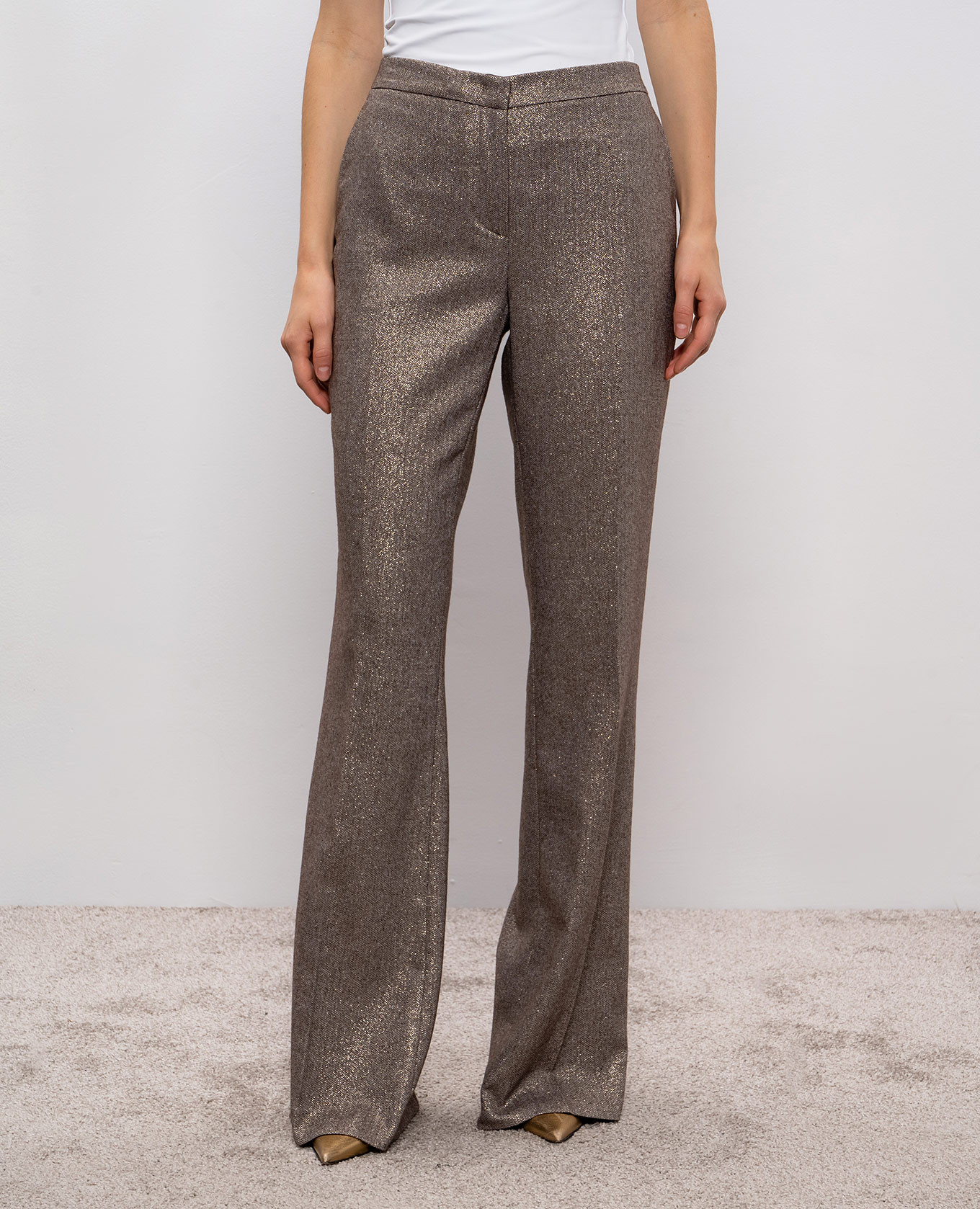 

Beige wool flared pants with lurex Twinset