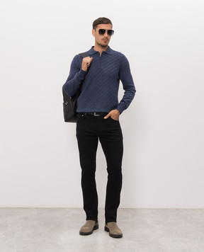 Cashmere&Whiskey Blue merino wool polo shirt with a pattern 1034