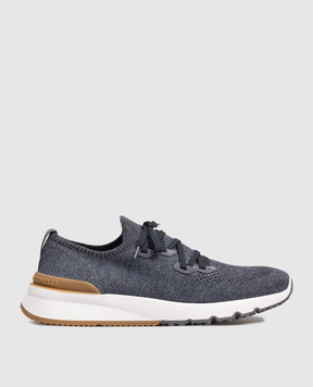 Brunello Cucinelli Blue melange sneakers with textured logo MZUKISO250