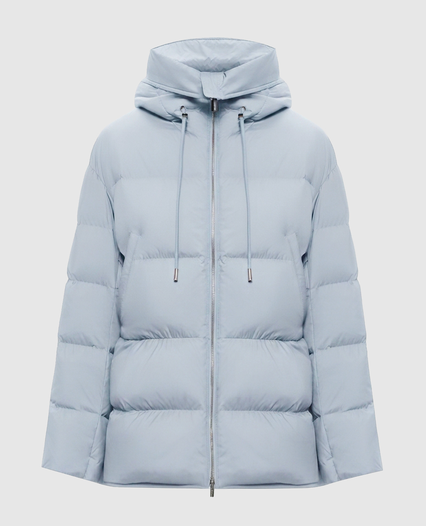 Blue down jacket with embroidered emblem