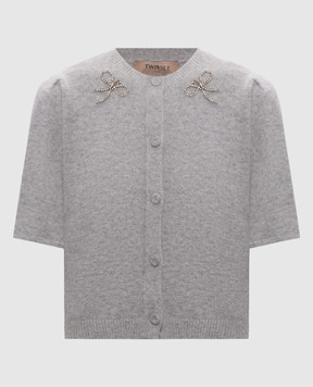 Twinset Gray cardigan with appliqués 262TP3061