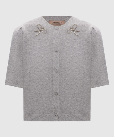 Grijze cardigan met applicaties