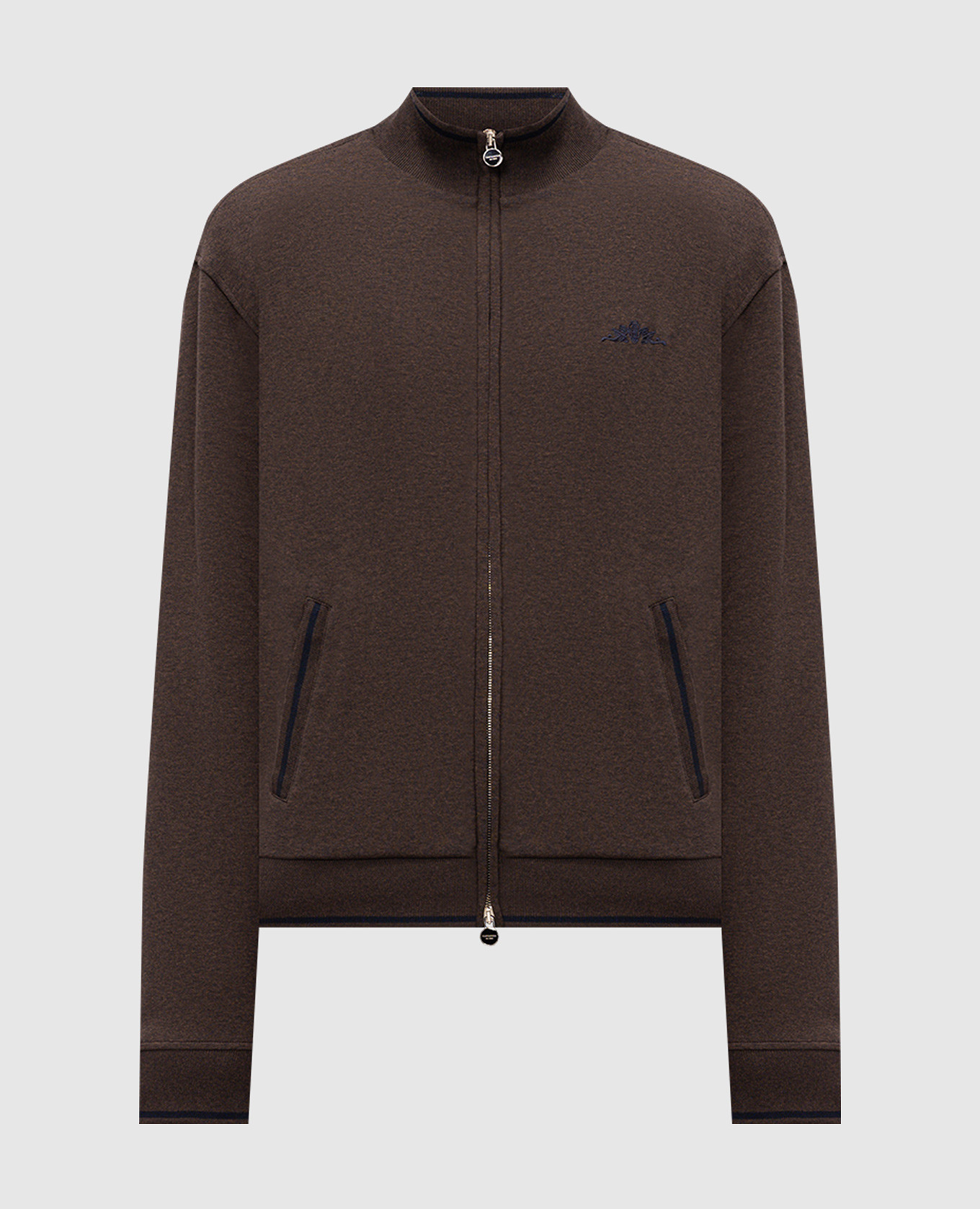 Brown sports jacket with embroidered emblem