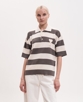 Ami Paris Gray striped polo shirt with patch FPL430KN0153