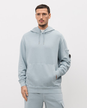 C.P. Company Blue hoodie with logo patch MSS037A110044R