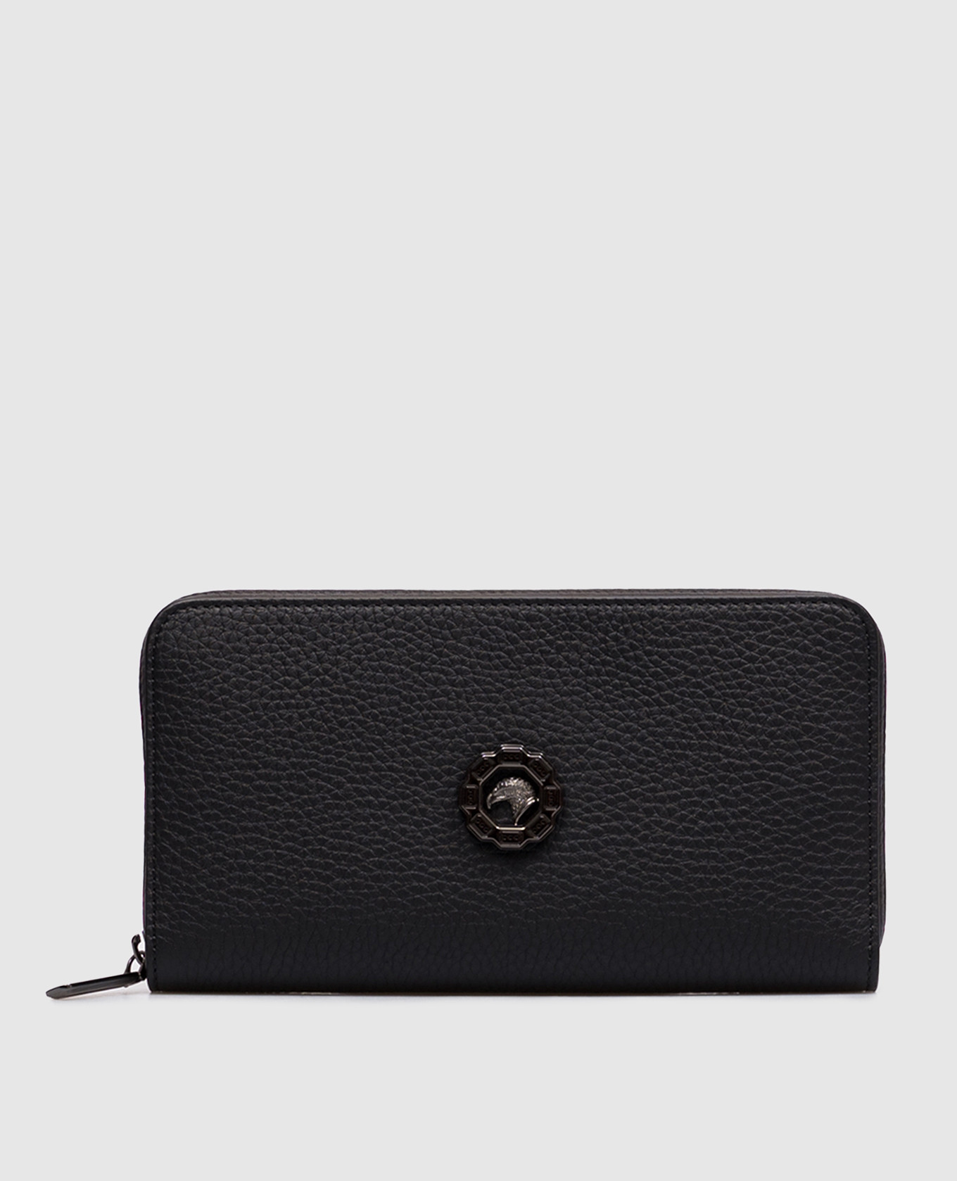 Black leather wallet with emblem