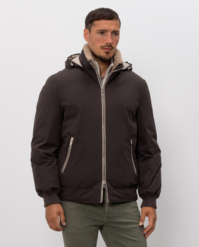 Brunello Cucinelli Brown down jacket with contrasting trim MV4061606