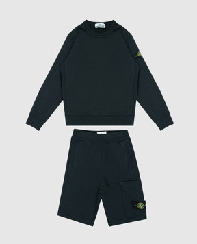 Stone Island Children's black sweatshirt and shorts suit L1S166300001S00401012
