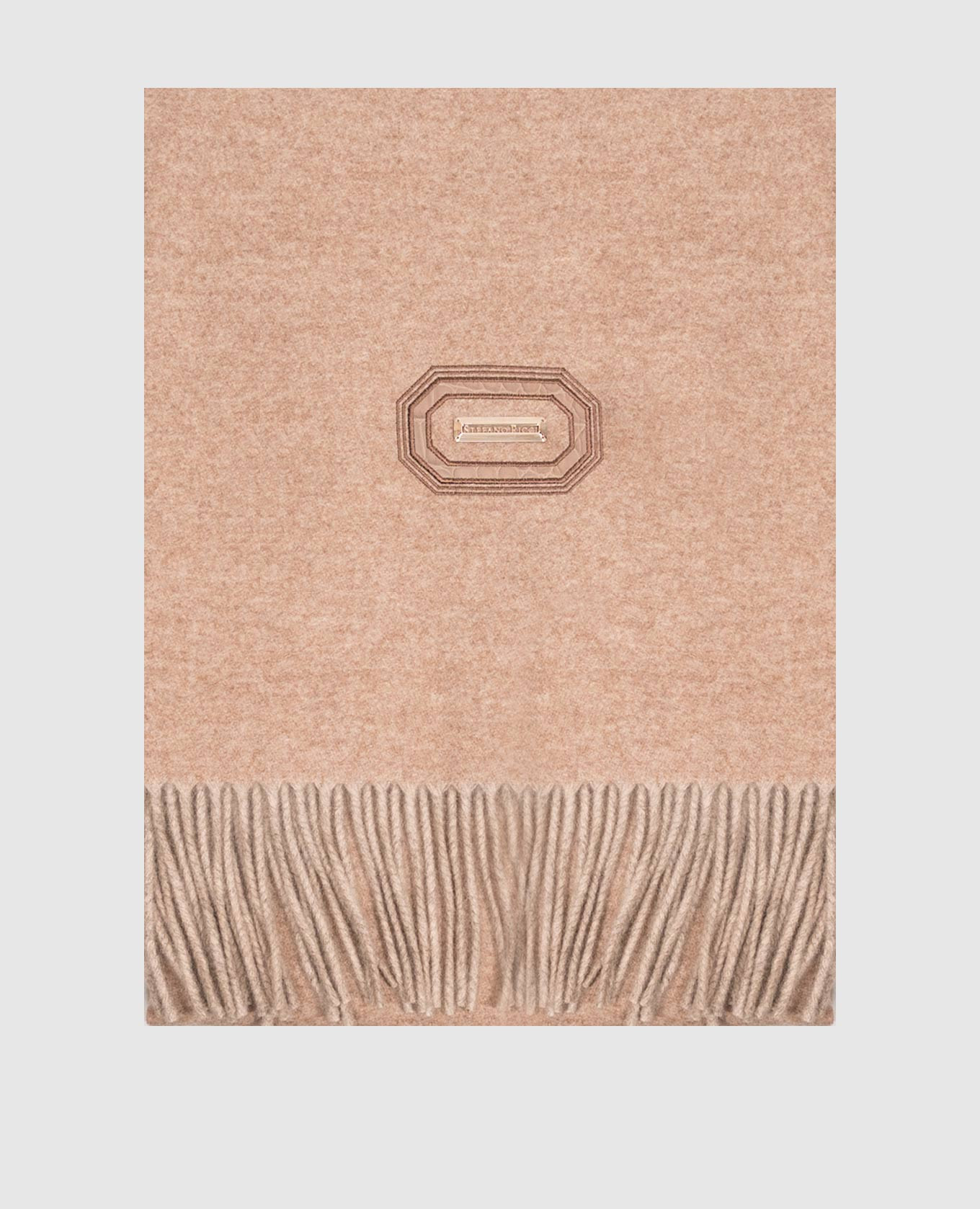 Beige cashmere scarf with fringe
