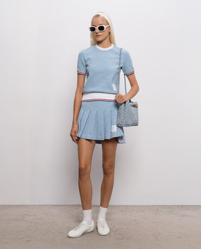 Thom Browne Blue tweed T-shirt with logo patch FJS230AJ0194