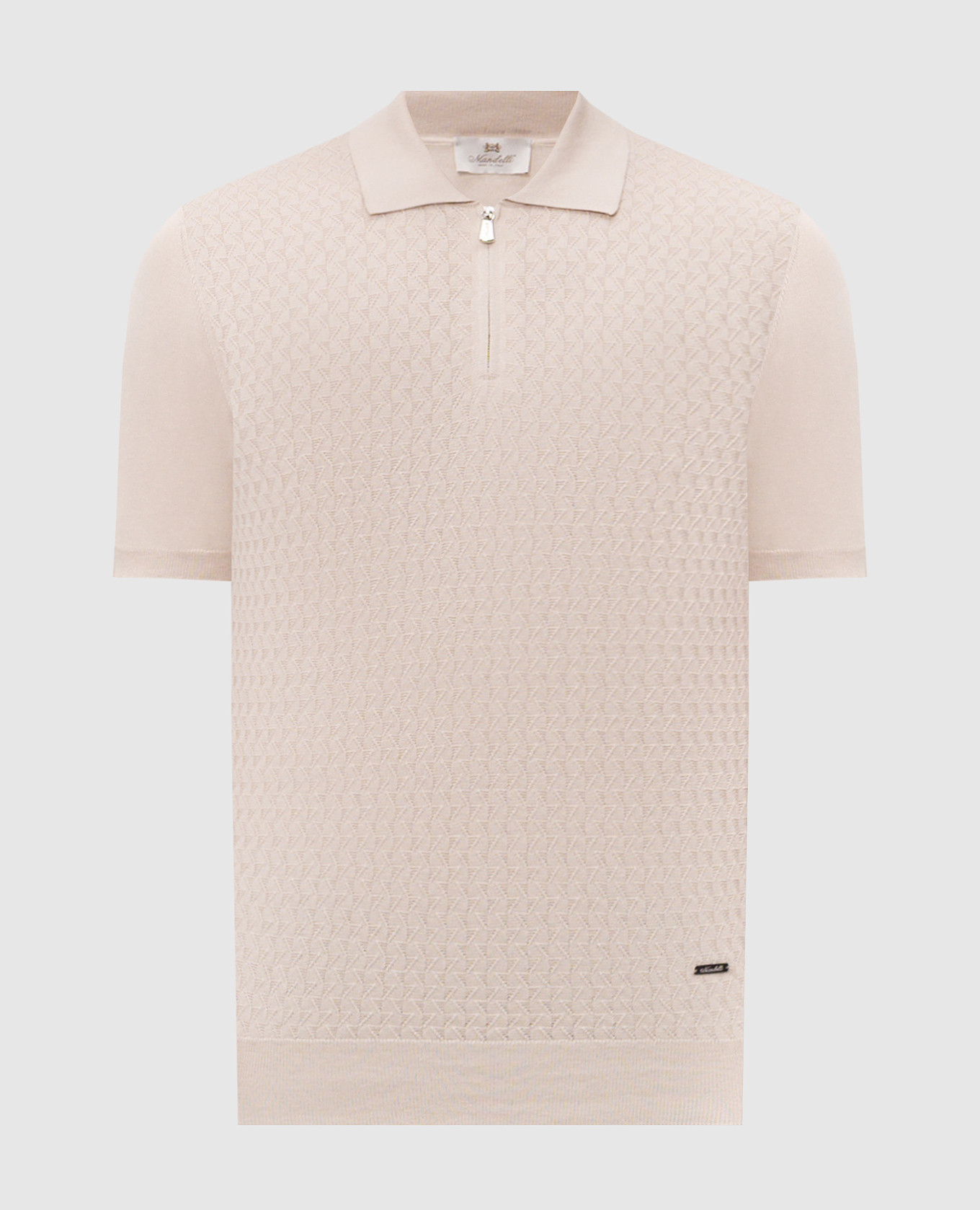 

Beige silk polo with geometric pattern Enrico Mandelli