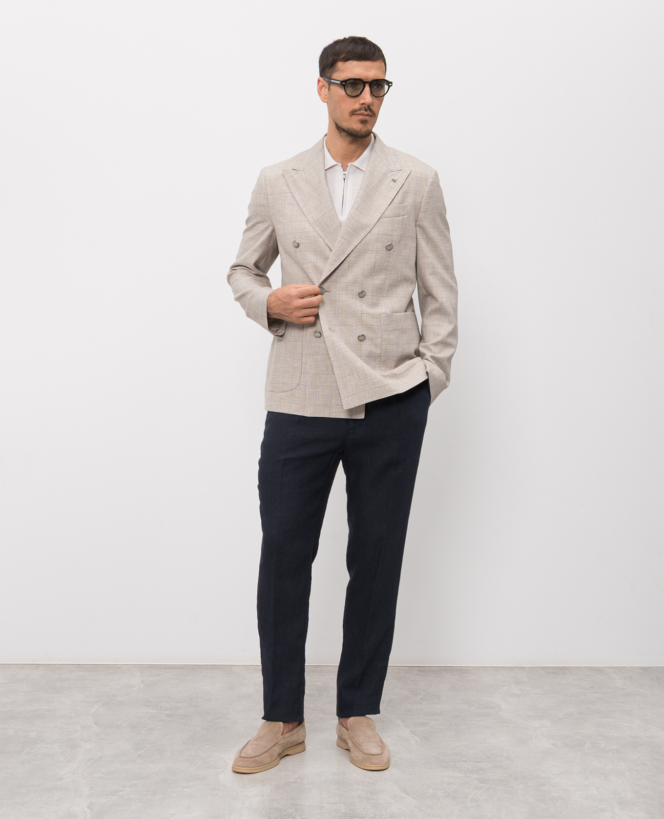 

Ivory polo with linen pattern Peserico, Beige