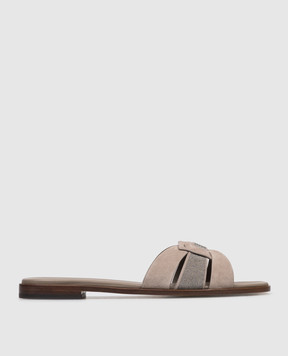 Doucal's Beige suede flip-flops with a monil chain DD8906DEGNUF278