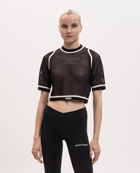 Palm Angels Black mesh T-shirt with logo patch PWAD07FS26FAB001