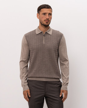 Stefano Ricci Brown wool, silk and cashmere polo shirt with a pattern KE04003P30E26360
