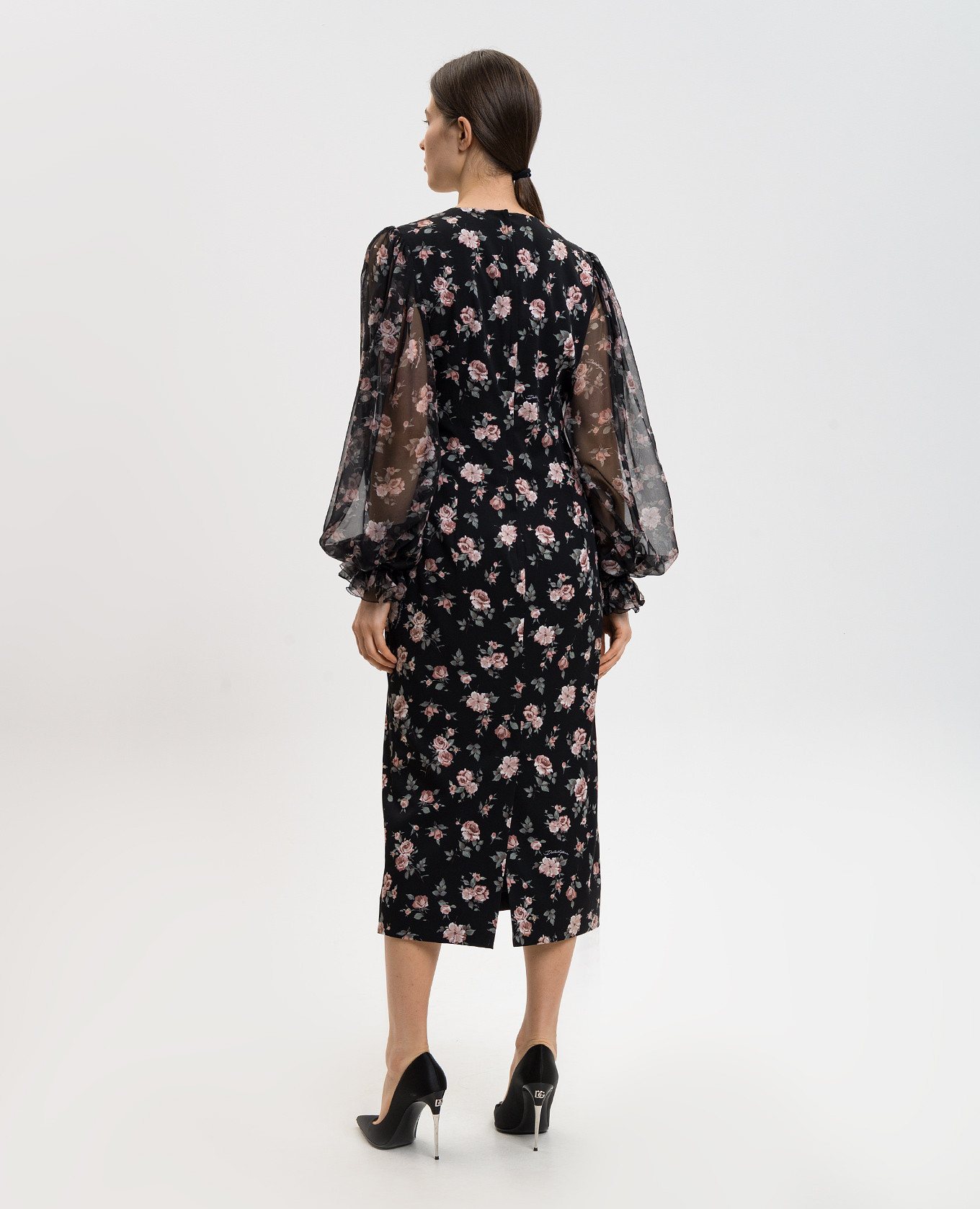 Black dress with floral print silk Dolce&Gabbana 4