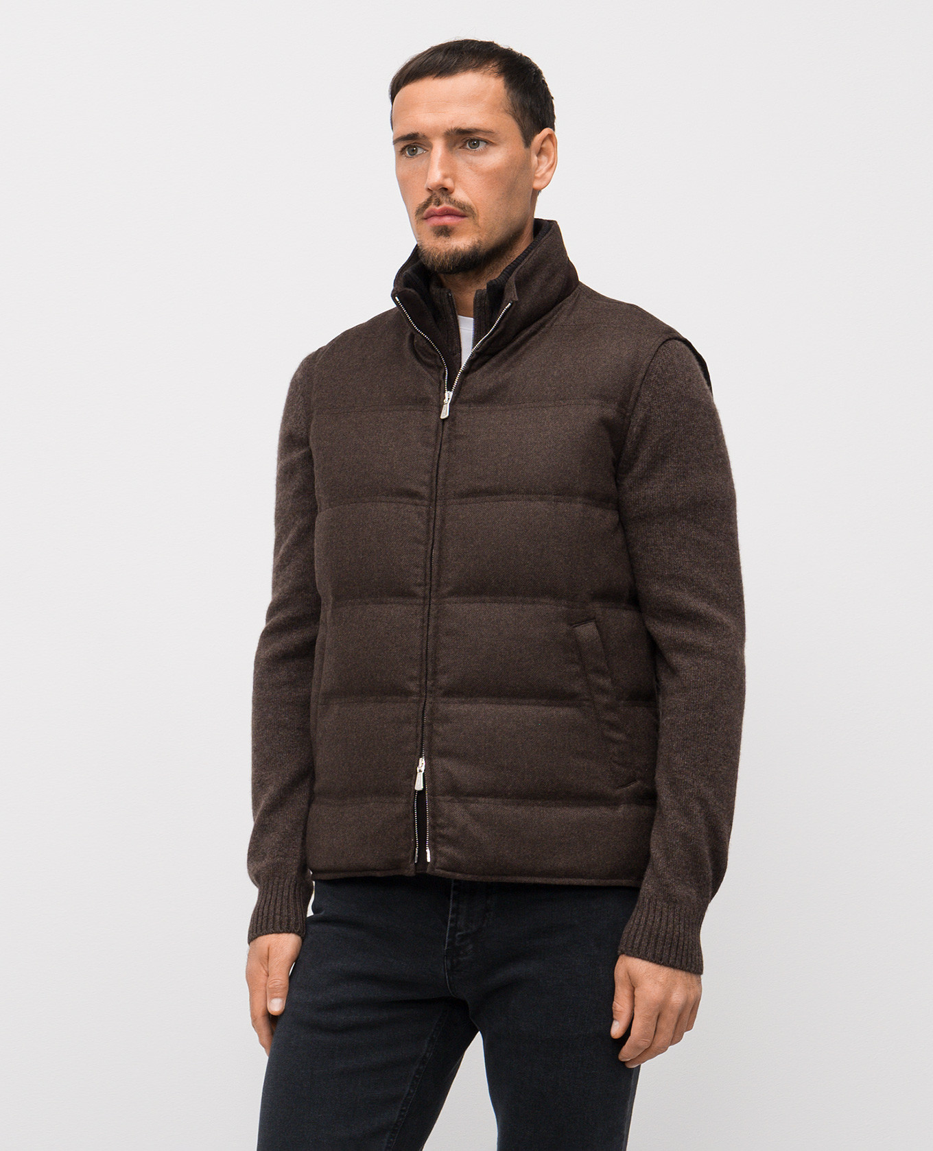 

Brown wool and cashmere down vest Enrico Mandelli