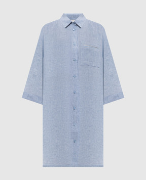 Peserico Blue elongated linen shirt with slits S0649702600