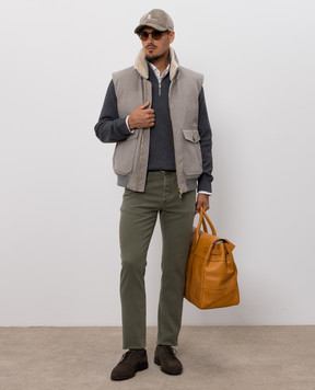 Brunello Cucinelli Khaki jeans with logo patch M277PD3210
