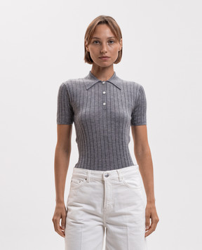 Toteme Grey ribbed silk polo shirt 263WRT0835YA0293