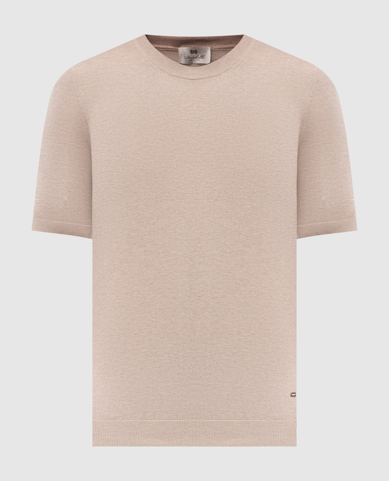 Beige silk T-shirt with logo