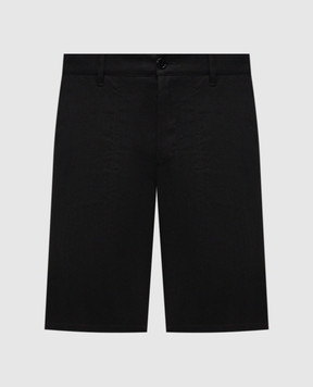 Stefano Ricci Black linen and silk shorts with logo patch M8T6100060TXFIL