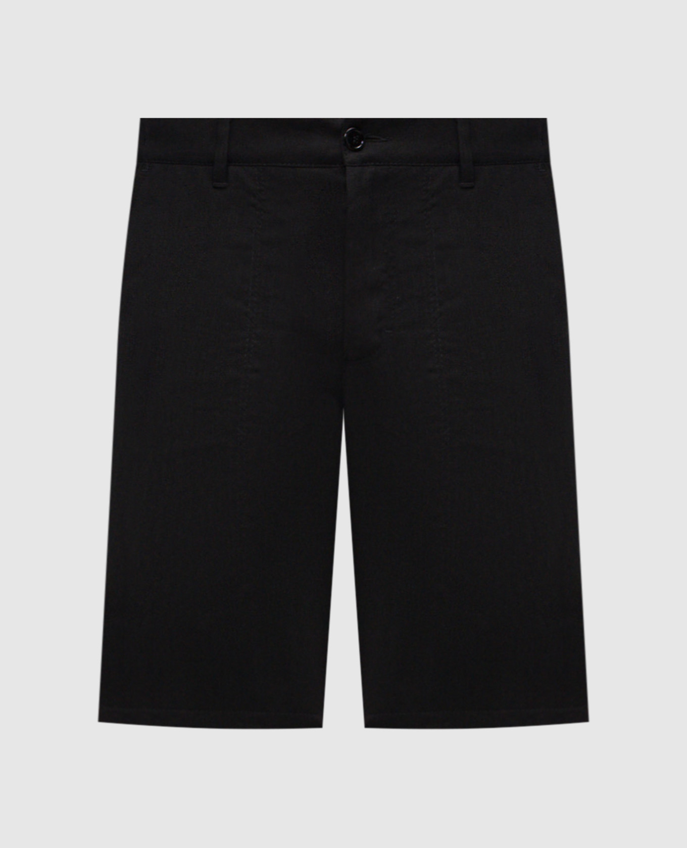 Black linen and silk shorts with logo patch