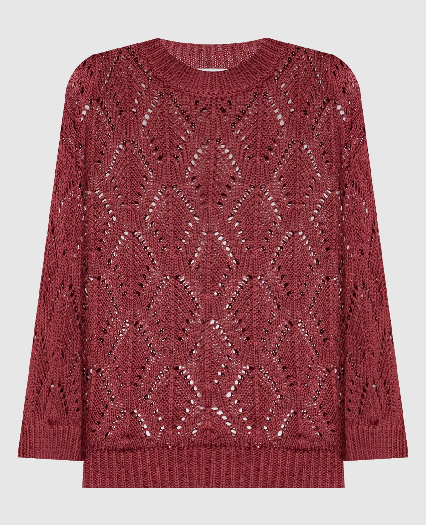 Burgundy openwork jumper with sequins