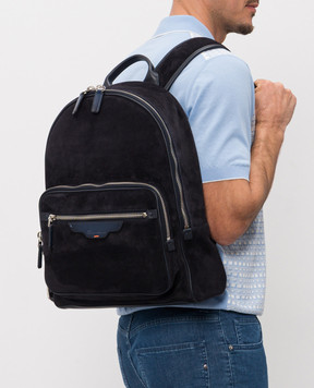 Santoni Blue suede backpack with embossed logo UIBBA2364ENASNQ