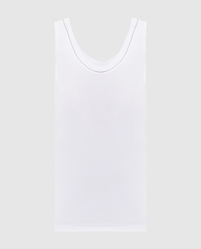 Brunello Cucinelli White ribbed top with monil chain M0TC8BJ312