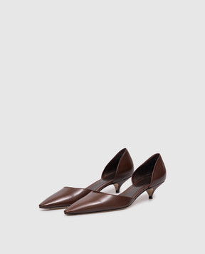 The Row Liisa Kitten D'Orsay Brown Leather Shoes F1864SL1
