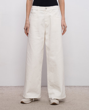 Brunello Cucinelli Ivory jeans with logo patch MPH81P4075