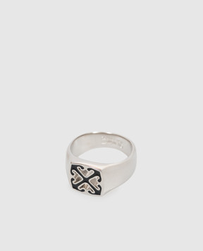 Off-White Silver ring with emblem OMOC078C99MET001