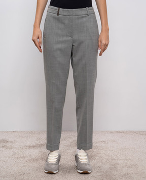 Peserico Gray wool pants with monil chain P0478602660