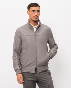 Enrico Mandelli Grey leather jacket with logo embroidery 3T917A7607