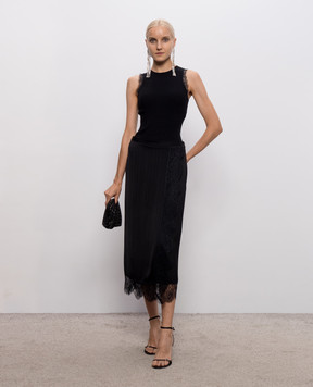 Twinset Black ribbed top with lace 262TP3391