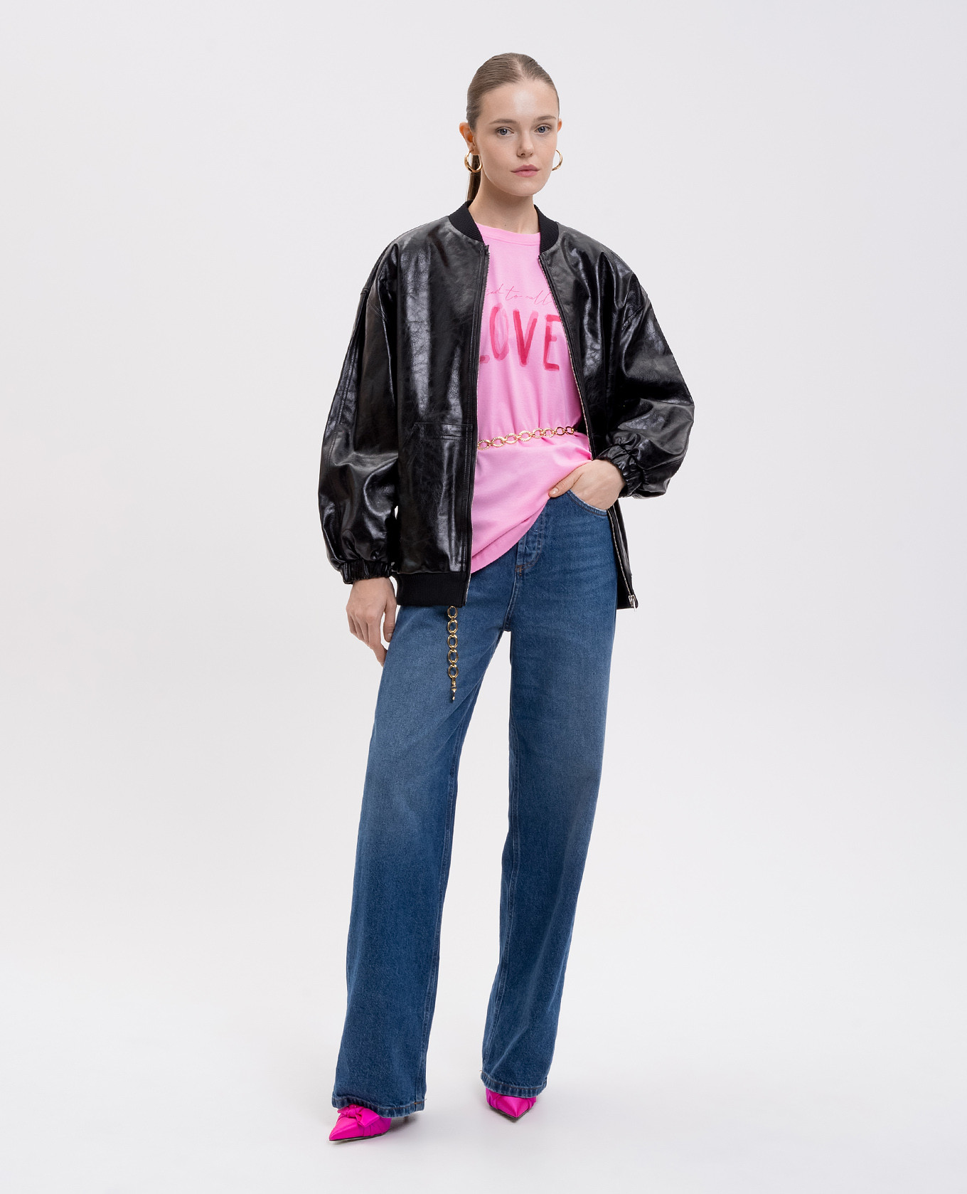 

Pink T-shirt with branded print Twinset