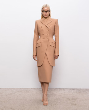 Thierry Mugler Brown double-breasted elongated jacket with wool 26S1VE04941027