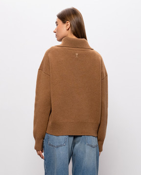 Ami Paris Brown merino wool sweater UKS885KN0192w