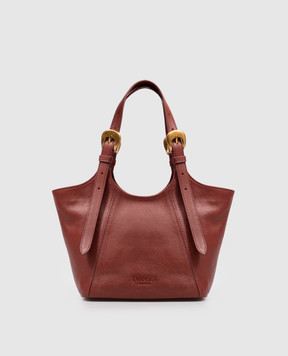 Twinset Burgundy leather tote bag with logo embossing 262TB7195