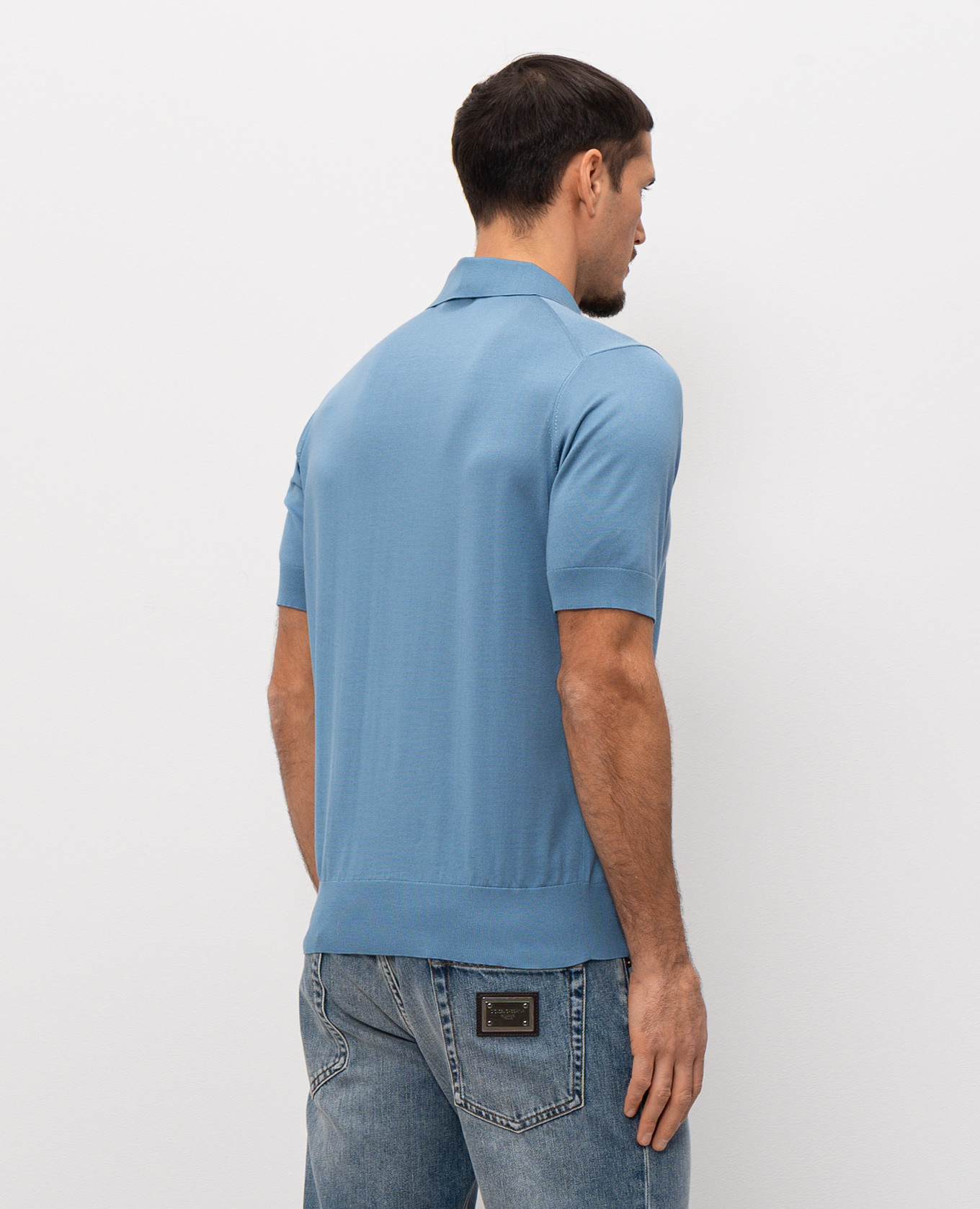 Blue silk polo shirt with DG logo embroidery Dolce&Gabbana 4
