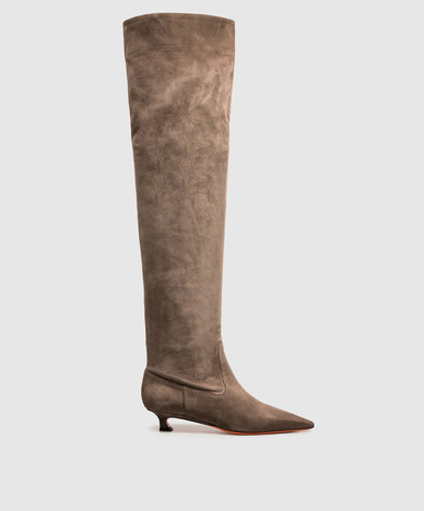 Brown suede over-the-knee boots