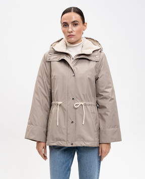 Yves Salomon Army Khaki cropped parka with sheepskin 26WFV01573J02W