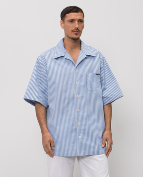 Dolce&Gabbana Blue striped shirt with short sleeves G5OL6TFR513