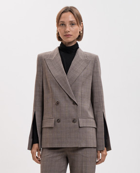 Twinset Brown double-breasted checked wool jacket 262TP2805