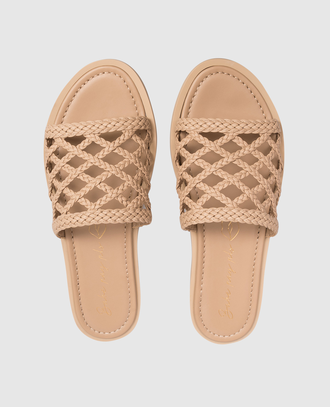 Beige leather flip-flops with weaving Babe Pay Pls 4