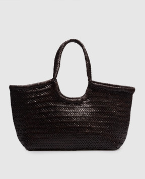 Dragon Nantucket Brown Leather Woven Tote Bag DGS68822