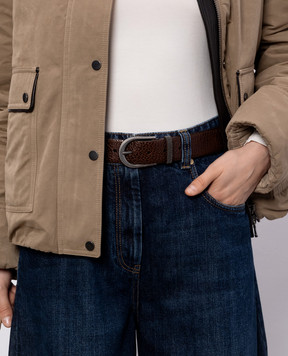 Brunello Cucinelli Brown leather belt with monil chain M0JUMC31GP