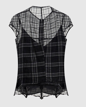 Marc Le Bihan Black top with checked silk 2666